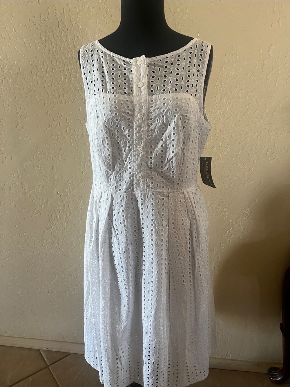 New York & Company White Eyelet Button-Front Midi Dress
